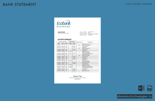 Beispiel eines Kontoauszugs der Togo Ecobank (Vorschau)